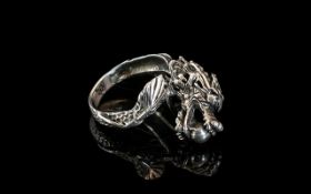 Solid Silver Chinese Dragon Ring.