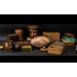 Collection of Wooden Boxes & Items, including cigar boxes, lidded pots, wooden rugby ball,
