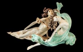Two Decorative Italian Resin Figures by Santini depicting two semi clad and clad dancers. Length