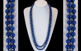 Wonderful Early 20th Century Lapis Lazuli Beaded - Well Matched Long Necklace. c.1920's.