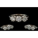 Ladies - Superb Quality 18ct White Gold - 3 Stone Diamond Ring, Good Sparkle,