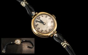 Lladro 1920's 9ct Gold Mechanical Wind Wrist Watch, With Attached Black Shoestring,