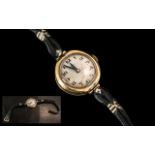 Lladro 1920's 9ct Gold Mechanical Wind Wrist Watch, With Attached Black Shoestring,