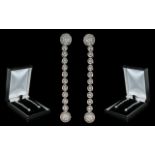 Ladies - Superb 18ct White Gold 1930's Style Diamond Set Drop Earrings. Marked 750 - 18ct.