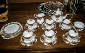 Royal Albert Old Country Roses Tea Set comprising teapot, sugar bowl, milk jug, 6 cups, saucers