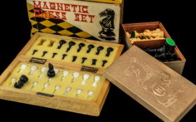 Two Travelling Chess Sets, comprising a Staunton Chess Set, made in England,