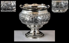 Antique Period Burmese Repousse and Chased Silver Footed Bowl,