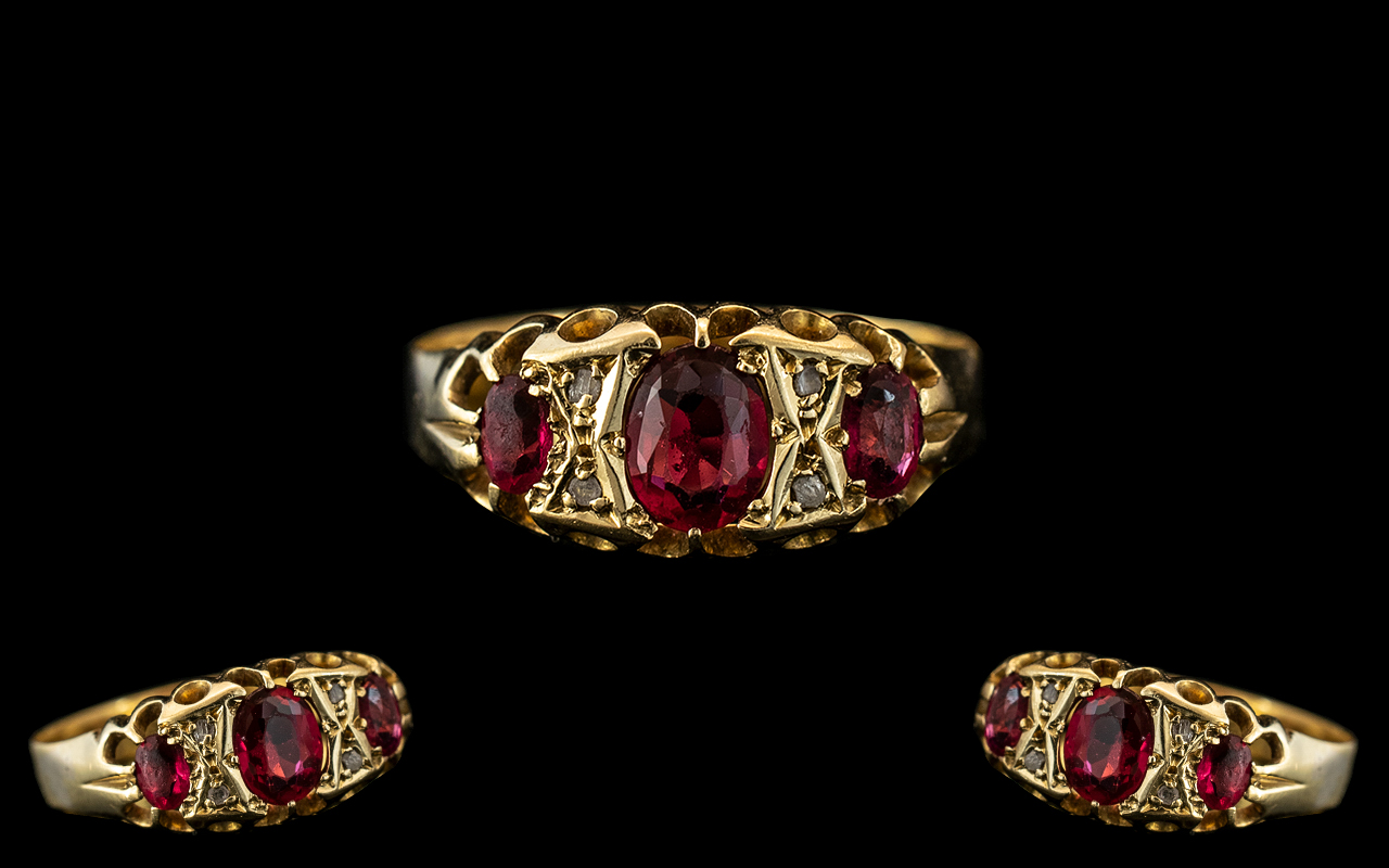 Antique Period - Excellent Quality 22ct Gold Ruby and Diamond Set Ring. Attractive Design / Setting.