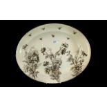 Large Victorian Cream Transfer Ware Platter decorated with bees, flies and daisies.