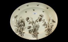 Large Victorian Cream Transfer Ware Platter decorated with bees, flies and daisies.