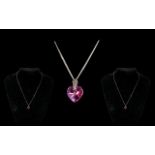 Large Heart Shaped Pink Stone Suspended on Silver Chain. Lovely 3 ct Heart Shaped Stone, Suspended