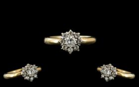 Ladies - Attractive Millennium 9ct Gold Diamond Set Cluster Ring of Flower head Design.