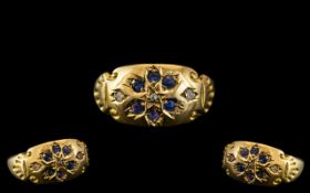 Edwardian Period Attractive and Exquisite Sapphire and Diamond Pave Set Ring. Excellent Design /