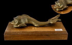 Unique and Interesting 19th Century Heavy Cast Brass Oriental Dolphin Figure, Mounted on a