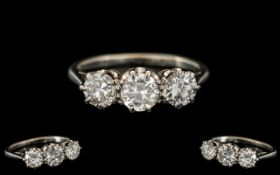 18ct White Gold Excellent Quality - 3 Stone Diamond Set Ring. Marked 750 - 18ct to Interior of