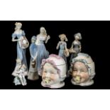 Collection of Porcelain, comprising two lidded pots in the form of baby's heads, a boy and girl,