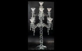 A Large Crystal Style Nine Branch Modern Candelabra, with drops. Height 24''.