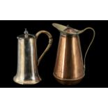 Pair of Water Jugs, comprising a copper lidded arts and crafts jug marked WAS Benson to base, 8.