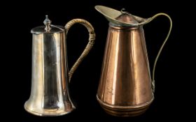 Pair of Water Jugs, comprising a copper lidded arts and crafts jug marked WAS Benson to base, 8.