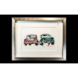 Sarah Graham Watercolour of Two Cars, contemporary artwork framed,