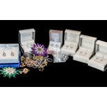 Good Variety of Costume Jewellery. Comprises Brooches, Silver Stamped & CZ's Rings ( Over 30 Rings