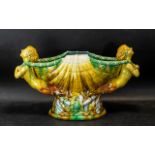 Majolica Style Centrepiece, in the form of a large shell with a mermaid at either end.