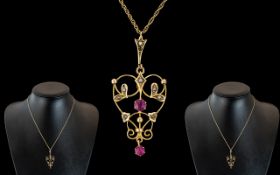 Victorian Period 1837 - 1900 Attractive 9ct Gold Amethyst and Seed Pearl Set Pendant,