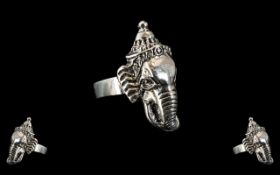 Solid Silver Elephant Ring. Ring of Large Size and Chunky.