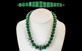 Art Deco 1930's Green Aventurine Bracelet and Necklace, Both of Pleasing Design and Form.