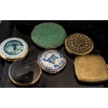 Collection of Vintage Powder Compacts, including Stratton brass base, enamel green and white leaf