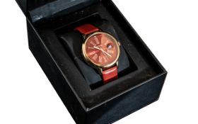 Camages - London Ltd Edition Gold Toned and Diamond Set Time Piece / Watch. With Red - Tan Leather