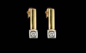 18ct Yellow - White Gold Diamond Set Pair of Drop Earrings. Marked 18ct. Diamond Colour G, Diamond