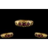 18ct Gold - Attractive and Exquisite 3 Stone Ruby Pave Set Ring. The Natural Rubies of a Pink -