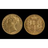 Queen Victoria 22ct Gold Shield Back - Young Head Full Sovereign - Date 1877. Sydney Mint. Excellent