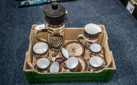 Briglin Vintage Studio Pottery Coffee Set Mid Century 1970s, comprising a 12" coffee pot, milk jug,