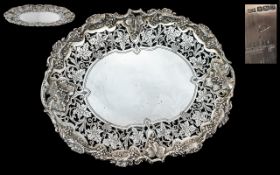 George VI Top Quality Sterling Silver Open worked - Oval Shaped Shallow Footed Dish with Cast