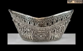 Dutch 19th Century Superb Silver Open worked Basket / Bowl of Small Proportions, Boat Shape.