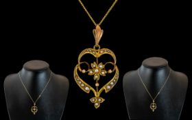 Victorian Period 1837 - 1901 Attractive 9ct Gold Exquisite Seed Pearl Set Pendant with Attractive