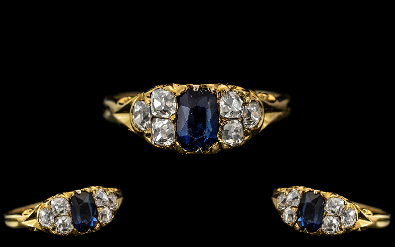 Antique Period - Attractive 18ct Gold Diamond and Sapphire Set Ring, Not Marked but Tests 18ct Gold.