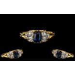 Antique Period - Attractive 18ct Gold Diamond and Sapphire Set Ring, Not Marked but Tests 18ct Gold.