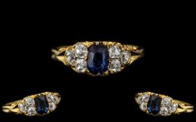 Antique Period - Attractive 18ct Gold Diamond and Sapphire Set Ring, Not Marked but Tests 18ct Gold.