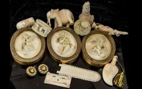 A Small Mixed Lot to include, carved ivory elephant figure, snuff bottle, etc.