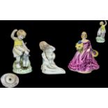 Royal Worcester - Fine Trio of Small Hand Painted Figures. Comprises 1/ Months of the Year ' April '