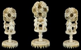 Japanese - 19th Century Carved Ivory Puzzle Ball and Stand.