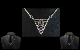 Art Deco Amethyst and Peridot Necklace Set In Silver.