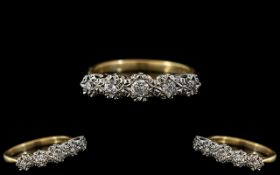 18ct Gold and Platinum Attractive Illusion Set 5 Stone Diamond Ring. The Diamonds of Excellent