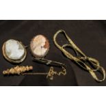 Small Collection to Include two 9ct Gold Bar Brooches and two shell cameos, one in 9ct gold mount.
