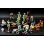 Collection of Oriental Okimono Miniatures, to include Jadeite figures, Chinese Buddas, Soapstone,