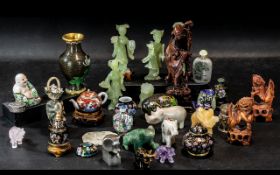 Collection of Oriental Okimono Miniatures, to include Jadeite figures, Chinese Buddas, Soapstone,