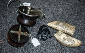 Two Fishing Reels, one marked Albey, chrome with plastic, and a further wooden one, unmarked.